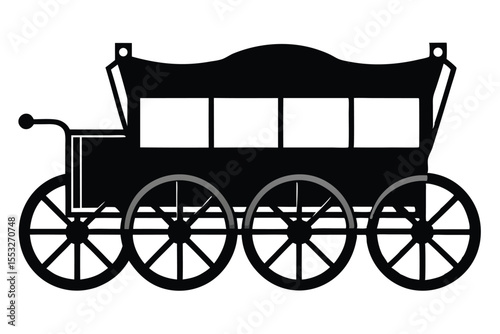Silhouette of a FourWindow Carriage With Ornate Detailing and Four Spoked Wheels