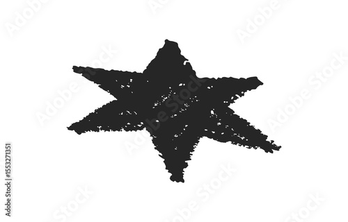 Hand Drawn Six Pointed Star Grunge Texture on Transparent Background