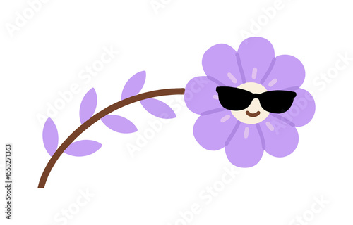 Cool Purple Flower with Sunglasses and Stem on Transparent Background