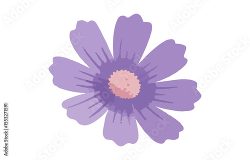 Isolated Purple Flower Illustration with Pink Center on Transparent Background for Design