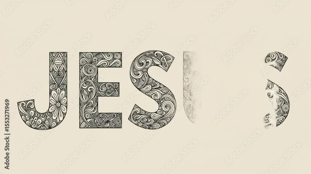 Artistic typography design: Captivating typography design. The artwork shows each letter meticulously adorned with intricate floral patterns and textures.