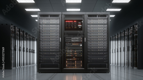 Rackmount LED console in server room data center