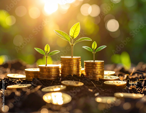 Gold Coin with Plant Sprout Investment Concept