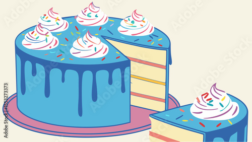 Happy birthday celebration with a sweet dessert cake, festive candles, and decorative balloons