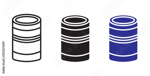 Canned food line icon vector illustration set.Aluminum foil icons set in black filled and stroke line. canned food line icon
