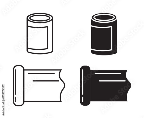 Canned food line icon vector illustration set.Aluminum foil icons set in black filled and stroke line. canned food line icon