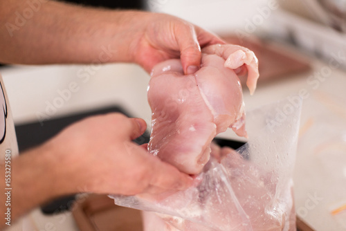 chicken breast repackaging bulk butcher purchase photo