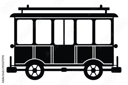 Black and White Silhouette of a San Francisco Cable Car Illustration Image