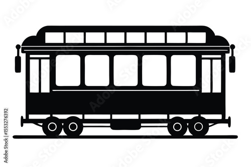 Vintage Train Car Silhouette Classic Railway Carriage Illustration with Windows and Wheels