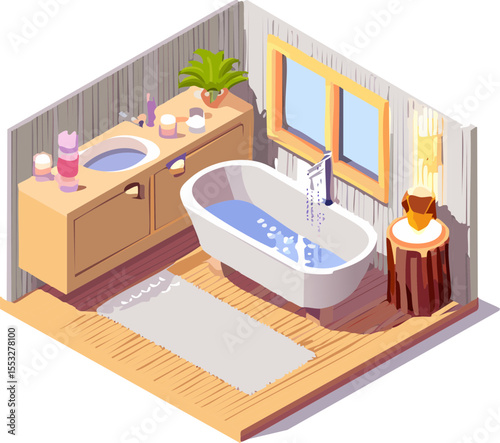 Salle de bain relaxante en vue isométrique
