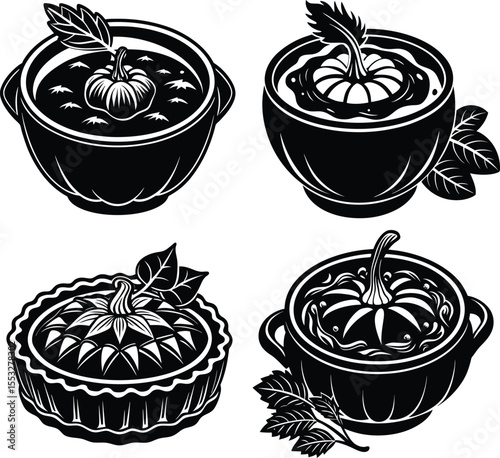 A set of pumpkin soup silhouettes