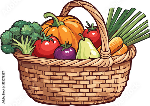 Panier coloré de légumes frais en illustration BD