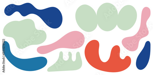 Abstract blob shape organic vector elements in pastel beige pink colors. Wavy liquid irregular forms in simple minimalistic style.