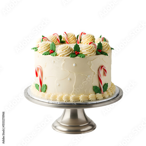 Christmas Holly and Candy Cane Cake isolated on a transparent background 