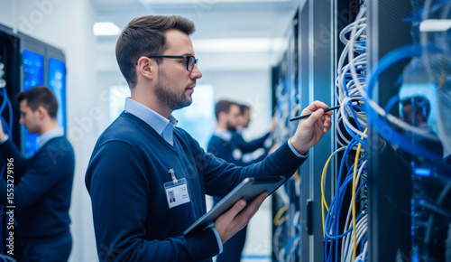 Opérateur Câblant un Serveur