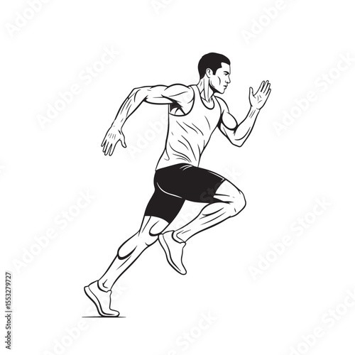 Dynamic Male Runner Sprinter Athletic Line Art Illustration