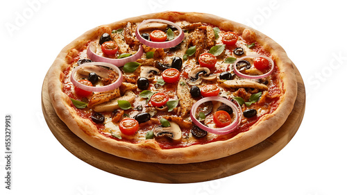 Rustic Pizza A Photograph of a Large, Delicious Pizza with Toppings