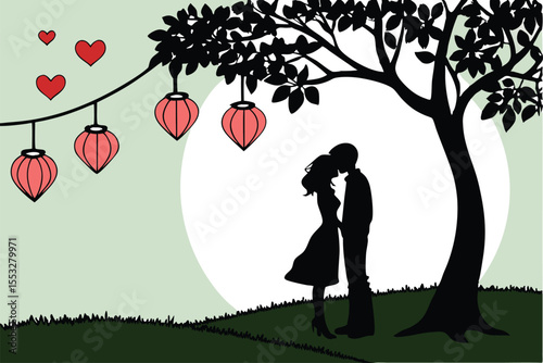 Romantic couple silhouette embracing in a heart shaped valentine s day design