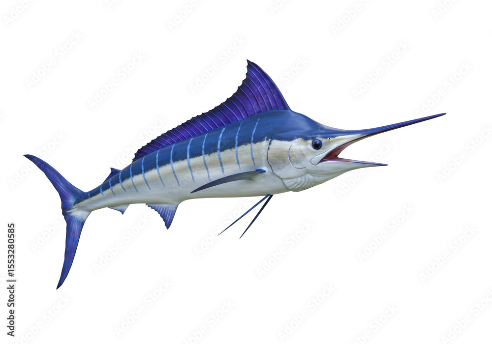 Naklejka premium Isolated Blue Marlin Swimming with Open Mouth