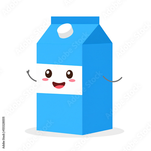 against a black backdrop, a blue carton with a white label is presented. the carton features a cheerful facial expression on the label, complete with blush marks on its cheeks