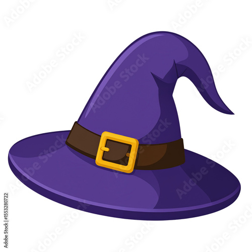 the image shows a whimsical hat with a distinct pointed crown and a wide brim, set against a solid black background