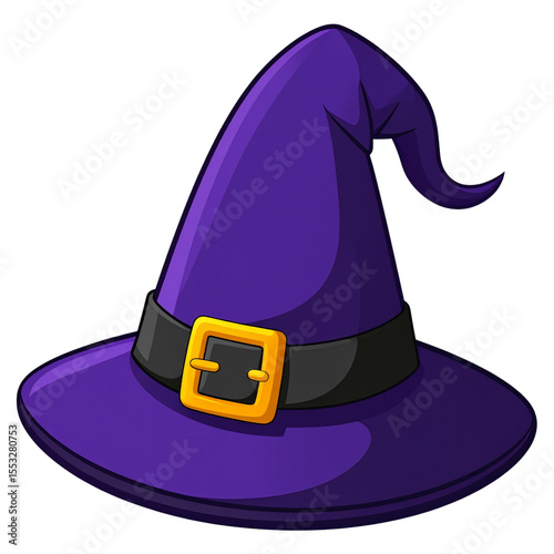 the image shows a pointed hat associated with practitioners of magic, set against a solid black background. the hat has a broad brim and a tall, conical crown that gently curves at the top