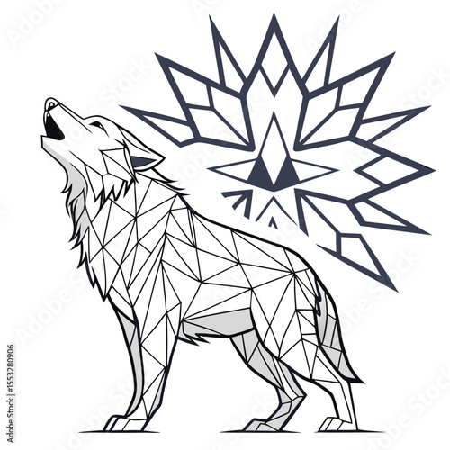 Triangular roaring wolf Tattoo Line Art Vector with Minimal Style Silhouette Clip Art and Ink Illustration for Posters Wall Decor and Creative Printable Graphics