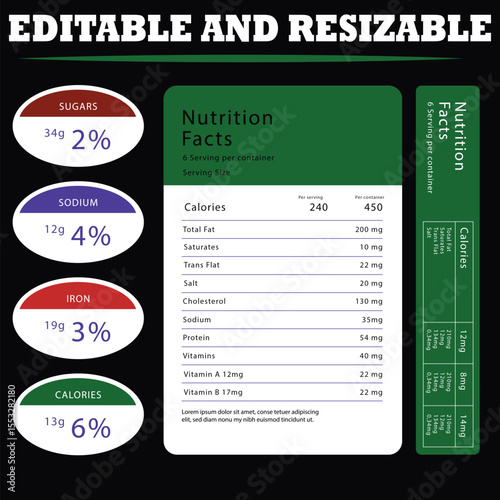 Editable and Resizable Nutrition Facts Label Template Vector EPS File