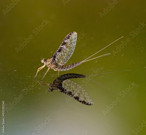 Mayfly insect reflection close up