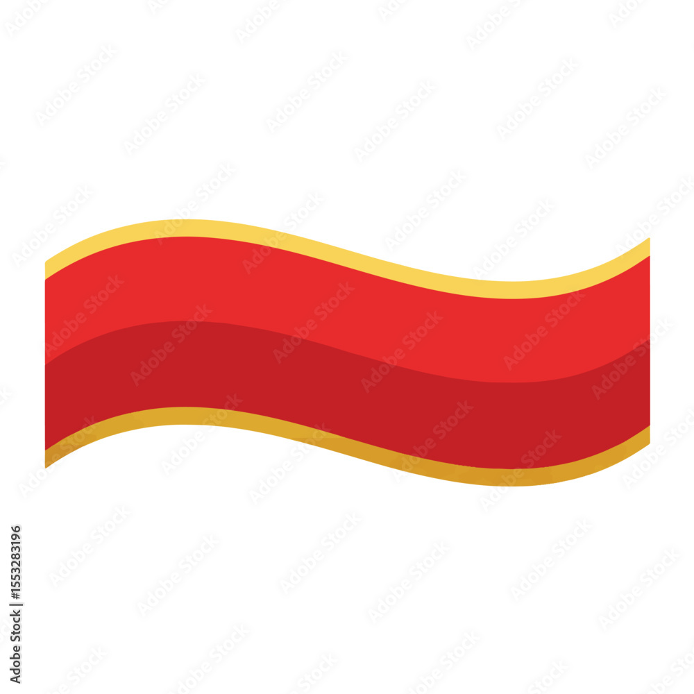 Naklejka premium A wavy red ribbon banner with gold edges, perfect for adding a festive touch to designs.