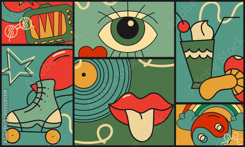 Multicolored collage in conceptual groovy style. Vector illustration