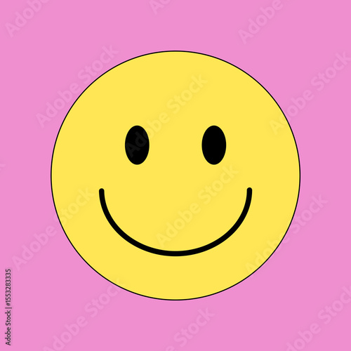 Pattern with a cheerful yellow smiley face on a bright pink background. Playful and retro-inspired digital design. Bold, flat color style with a nostalgic 90s vibe.