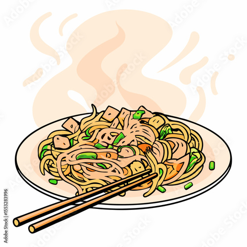  Asian Noodle Dish – Plate of Spaghetti with Chopsticks