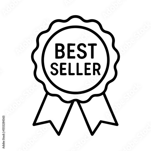 Outline best seller badge with ribbon for ecommerce and promotion
