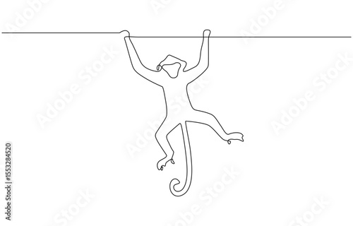 One continuous line drawing of Spider Monkey vector illustration, Elegant galada monkey illustration in continuous line drawing. Monkey single line art vector illustration. Editable vector
