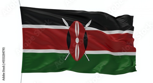 Kenya's vibrant flag billows proudly in the wind, a symbol of national pride and unity.