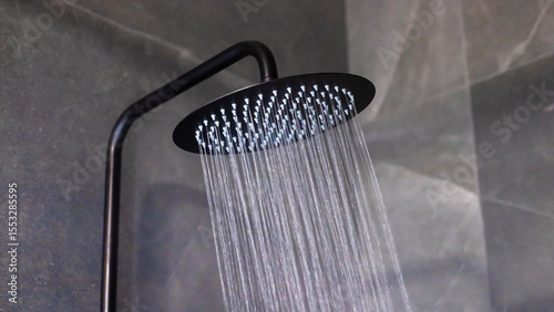 A detailed close up of a shower head with water flowing out of it