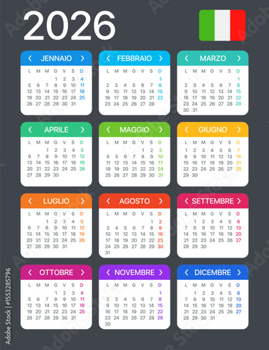 2026 Calendar - vector template graphic illustration - Italian version