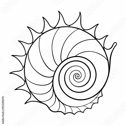 Stylized nautilus shell spiral design with jagged edges outline