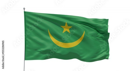 Mauritania's Vibrant Green Flag Waves Proudly in the Breeze photo