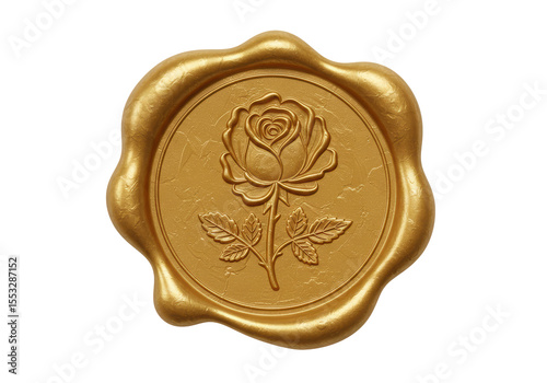 Isolated Golden Wax Seal with Rose Emblem