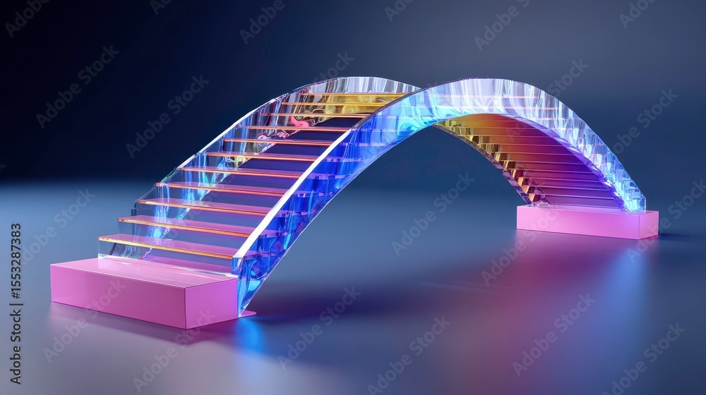 Abstract Pink Stairs. Iridescent Futuristic Design. Architectural Concept. Abstract Pink Stairs. Iridescent Futuristic Design. Architectural Concept.