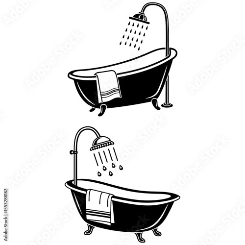 Bathroom interior vector illustration with bathtub and simple decorative elements