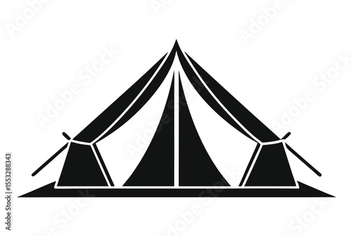 Black Silhouette Illustration Camping Tent with Poles and Triangle Design Element Icon