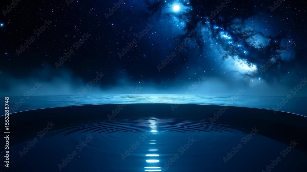 Ripples expand under starry sky and ocean