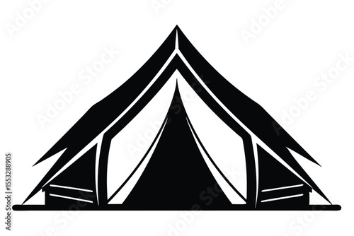 Stylized Black Camping Tent Illustration for Outdoor Adventure and Recreational Activities Graphic