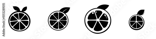 Black icons of sliced citrus fruits representing oranges in various sizes illustrating freshness and design