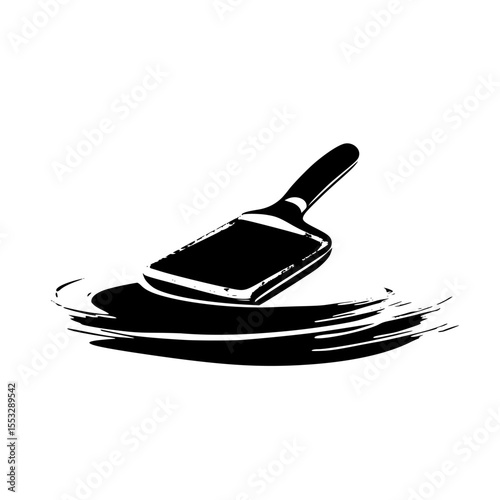 Black icon of a paintbrush creating strokes on a clean surface depicting artistry and creativity in painting