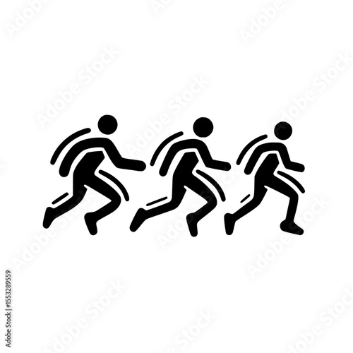 Icon representing the act of running with silhouettes of three figures in motion