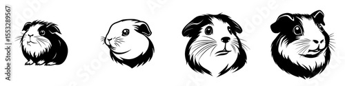 Black icon illustrations of guinea pigs showing different poses and expressions in a minimalist style